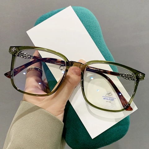 Square Frame Eyeglasses TR90 Anti Blue Light UV400 Protection Retro Gothic Cross Metal Decoration For Men Women