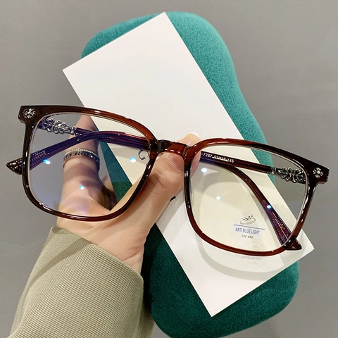Square Frame Eyeglasses TR90 Anti Blue Light UV400 Protection Retro Gothic Cross Metal Decoration For Men Women