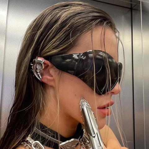 Lunettes De Soleil Shield Futuristes Y2K Intégrées Surdimensionnées Sans Monture PC UV400 Protection Style Cyberpunk Pour Femmes
