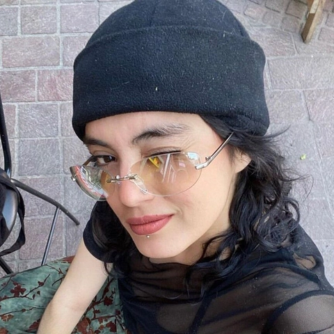 Rimless Oval Sunglasses UV400 Metal Frame Retro Y2K Vintage Millennial Style Lightweight Eyewear For Women Men
