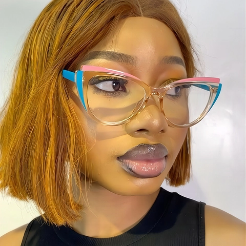 Modische Cat Eye Brillengestell TR90 Material Blaulichtfilter Klarglas Leicht Retro Brille Für Damen