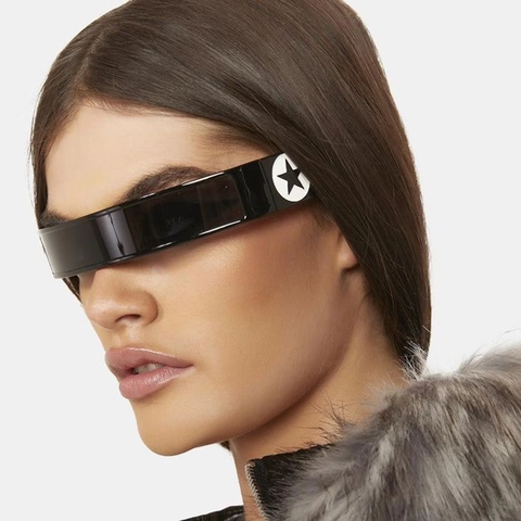 Shield Zonnebril Y2K Futuristisch Wrap Around Uit Eén Stuk PC Frame UV400 Bescherming Ster Decor Trendy Brillen Dames