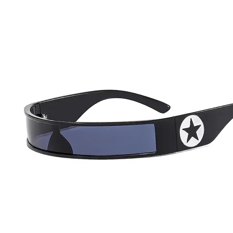Shield Zonnebril Y2K Futuristisch Wrap Around Uit Eén Stuk PC Frame UV400 Bescherming Ster Decor Trendy Brillen Dames