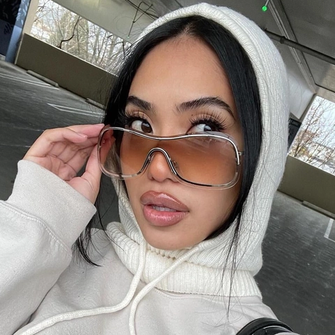 Oversized Shield Sunglasses Rimless One Piece UV400 Metal Frame Gradient Lens Y2K Streetwear Fashion Women