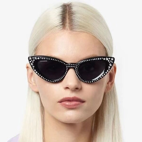 Fashion Women's Cat Eye Rhinestone Sunglasses UV400 Pentagram Star Frame Shades For Party Travel Outdoor Luxury Trendy Eyewear