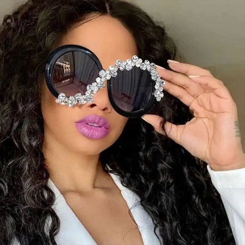 Occhiali Da Sole Rotondi Oversize Con Strass Scintillanti Protezione UV Occhiali Di Lusso Per Donne Festa Palcoscenico