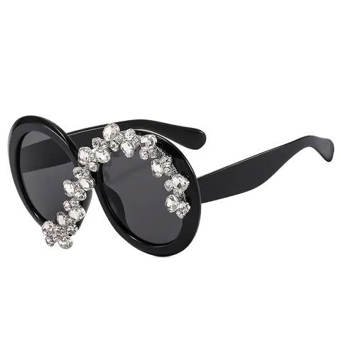 Occhiali Da Sole Rotondi Oversize Con Strass Scintillanti Protezione UV Occhiali Di Lusso Per Donne Festa Palcoscenico