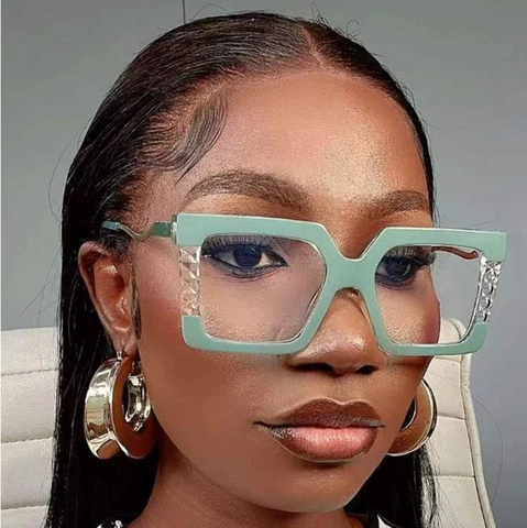 Montature Per Occhiali Da Vista Quadrati Grandi Anti Luce Blu Donna Plastica Metallo Aste Ondulate Occhiali Di Moda