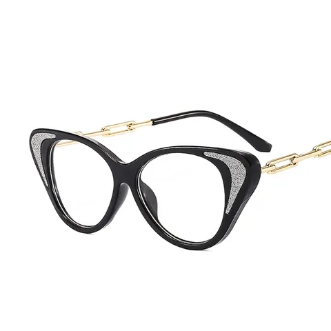 Montatura Occhiali Occhi Di Gatto Moda Occhiali Anti Luce Blu Con Aste A Catena In Metallo Occhiali Tendenza Donna