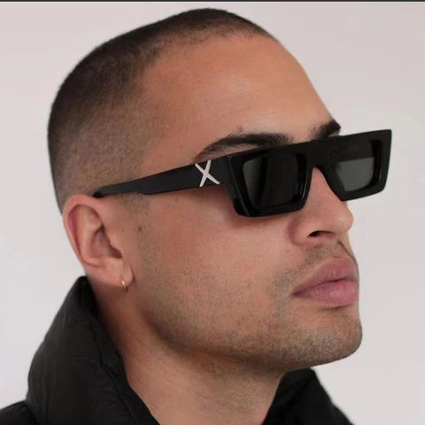 Square Sunglasses Retro Rectangular PC Frame UV400 Protection X-Decor Temples Punk Hip Hop Fashion Eyewear