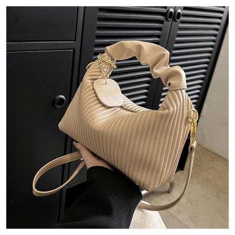 Plissierte PU Leder Schultertasche Für Damen Geraffter Griff Dumpling Handtasche Mit Verstellbarem Riemen Nischendesign Trendy