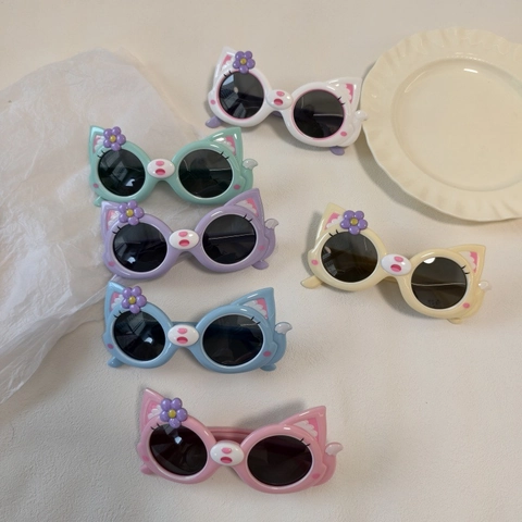 Kids Polarized Sunglasses UV400 Protection TPEE Silicone Frame TAC Lens Cute Cat Ear Flower Decor Boys Girls Outdoor
