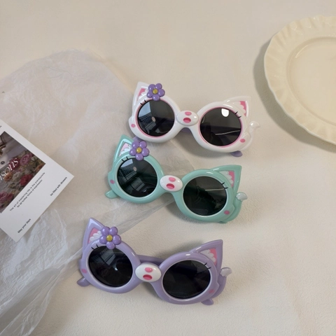 Kids Polarized Sunglasses UV400 Protection TPEE Silicone Frame TAC Lens Cute Cat Ear Flower Decor Boys Girls Outdoor