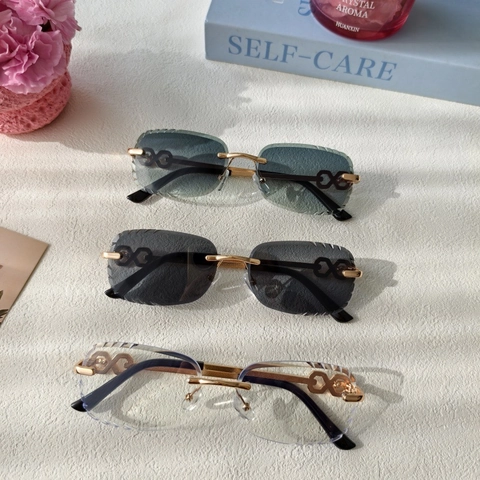 Gafas de Sol Degradadas Sin Montura de Moda Mujer Hombre Montura de Metal Protección UV400 Gafas de Sol Elegantes Para Conducir