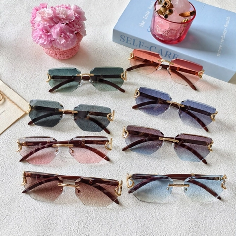 Randlose Sonnenbrille Vintage Geometric Gradient Linse UV400 Schutz Metallrahmen Luxus Brillen Für Damen Herren
