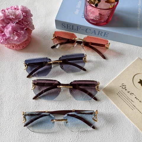 Randlose Sonnenbrille Vintage Geometric Gradient Linse UV400 Schutz Metallrahmen Luxus Brillen Für Damen Herren