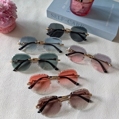 Rimless Fashion Sunglasses For Women Men Metal Frame Diamond Cut Edge UV400 Protection Outdoor Chic Sun Protection