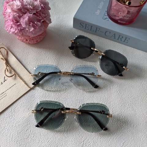 Rimless Fashion Sunglasses For Women Men Metal Frame Diamond Cut Edge UV400 Protection Outdoor Chic Sun Protection