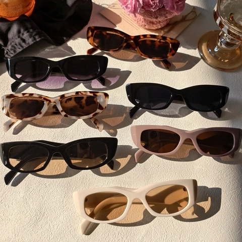 Retro Cat Eye Zonnebril Voor Dames Heren Harsframe UV400 Bescherming Trendy Smalle Rechthoekige Vintage Brillen
