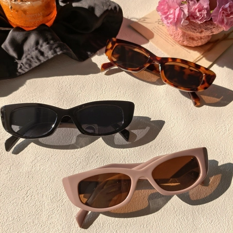 Retro Cat Eye Zonnebril Voor Dames Heren Harsframe UV400 Bescherming Trendy Smalle Rechthoekige Vintage Brillen
