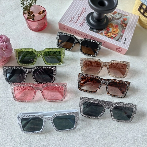 Oversized Vierkante Strass Zonnebril UV400 Bescherming PC Frame Glinsterende Volledig Ingelegde Mode Brillen Voor Feest