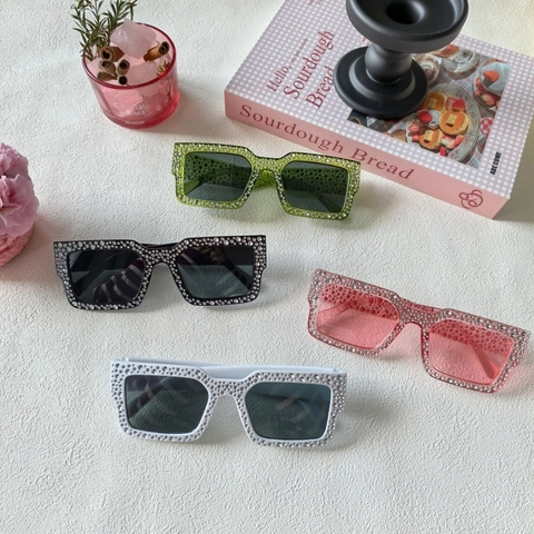 Oversized Vierkante Strass Zonnebril UV400 Bescherming PC Frame Glinsterende Volledig Ingelegde Mode Brillen Voor Feest