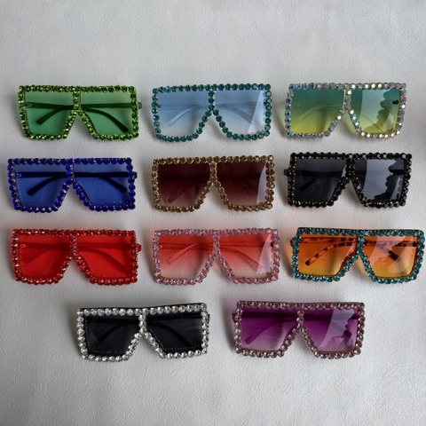 Oversized Vierkante Dames Zonnebril Met Steentjes UV400 Bescherming Polycarbonaat Frame Harslens Party Accessoire