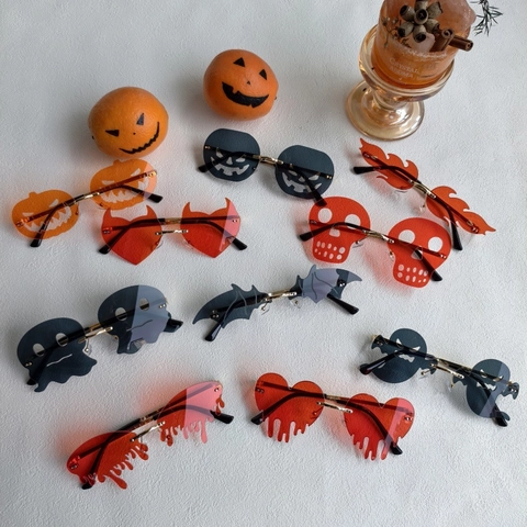 Occhiali Da Sole Halloween Novità Senza Montatura Lente Resina Lega Zucca Teschio Fantasma Fiamma Festa Cosplay Per Donne Uomini