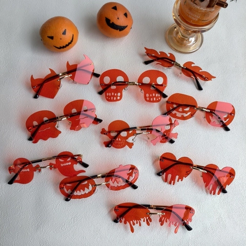 Occhiali Da Sole Halloween Novità Senza Montatura Lente Resina Lega Zucca Teschio Fantasma Fiamma Festa Cosplay Per Donne Uomini