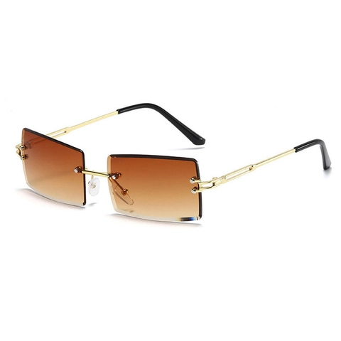 Lunettes De Soleil Carrées Sans Monture Femmes Cadre Métallique Rectangulaires Verres Dégradés UV400 Accessoire Mode