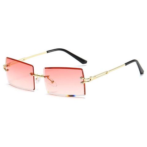Lunettes De Soleil Carrées Sans Monture Femmes Cadre Métallique Rectangulaires Verres Dégradés UV400 Accessoire Mode