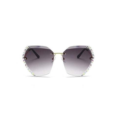 Damen Randlose Sonnenbrille Mit Strassbesatz Verlaufsgläsern UV400 Metallsteg Butterfly Oversized Mode Luxus Brille