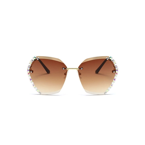 Damen Randlose Sonnenbrille Mit Strassbesatz Verlaufsgläsern UV400 Metallsteg Butterfly Oversized Mode Luxus Brille