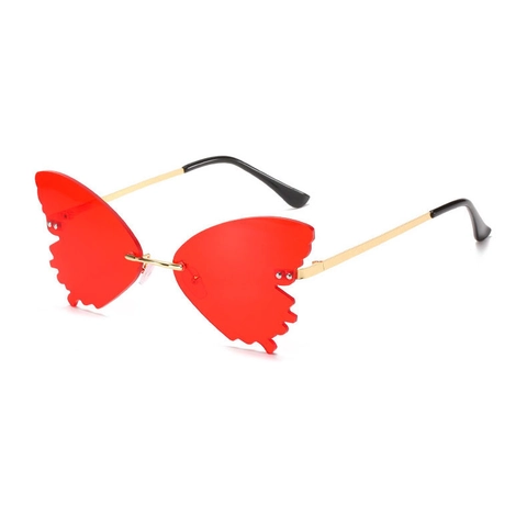 Butterfly Rimless Sunglasses For Women Fashion Oversized UV400 Metal Frame Rhinestone Inlaid Trendy Y2K Eyewear