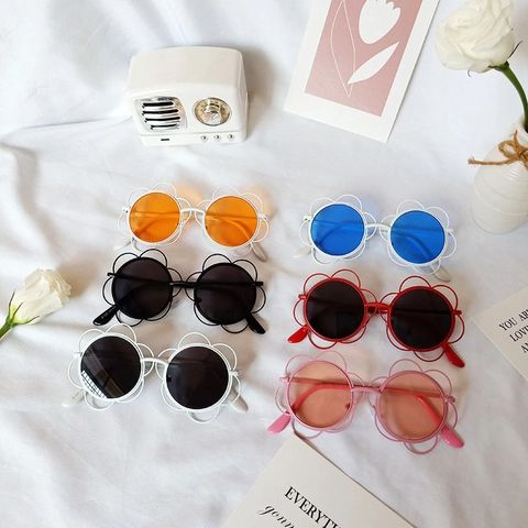 Kids Flower Shaped Sunglasses UV400 Protection Plastic Frame Sunflower Round Cute Fashion For Boys Girls