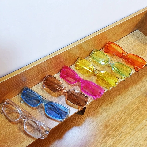 Retro Rectangular Sunglasses Women UV400 Protection Transparent Candy Color PC Frame Trendy Square Eyewear Y2K