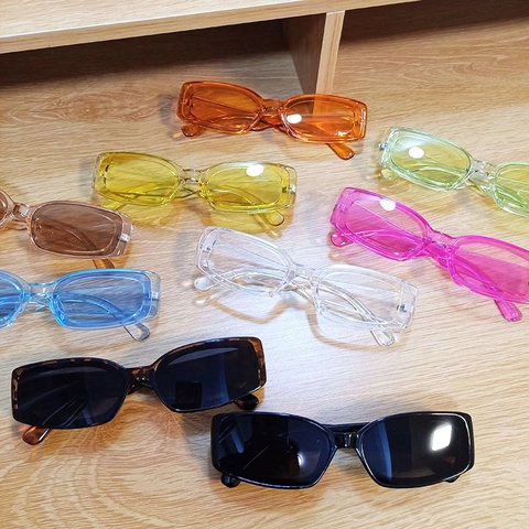 Retro Rectangular Sunglasses Women UV400 Protection Transparent Candy Color PC Frame Trendy Square Eyewear Y2K