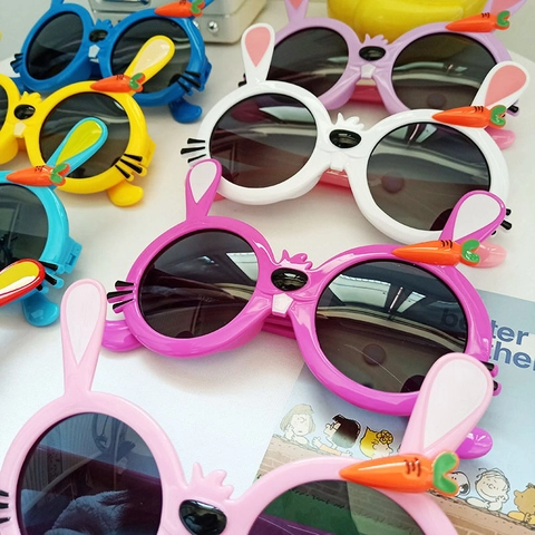 Occhiali Da Sole Polarizzati Bambini Forma Coniglio Cartone Animato Protezione UV Montatura Flessibile TPEE Ragazzi