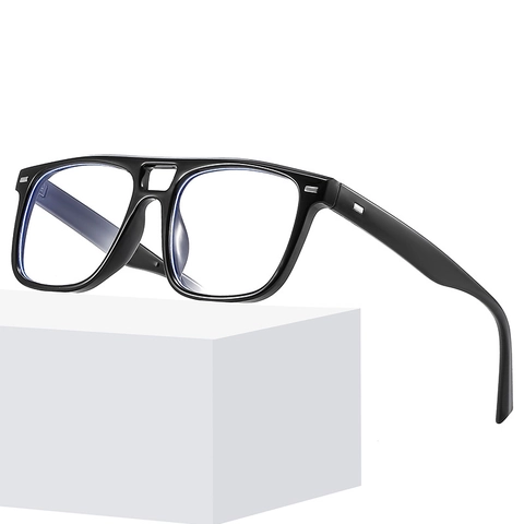 Occhiali Anti Luce Blu Quadrati Retro Doppio Ponte Montatura PC Lenti AC Moda Vintage Unisex Montatura Ottica