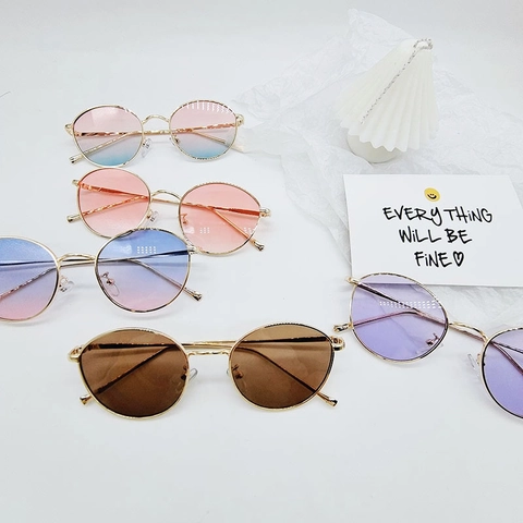 Kids Sunglasses UV400 Protection Round Metal Frame Resin Lenses Fashion Retro For Boys And Girls Gradient Colors