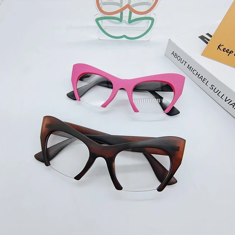 Gafas Ojo De Gato Para Mujer Media Montura Anti Luz Azul Retro Moda Decorativas Lente Transparente PC