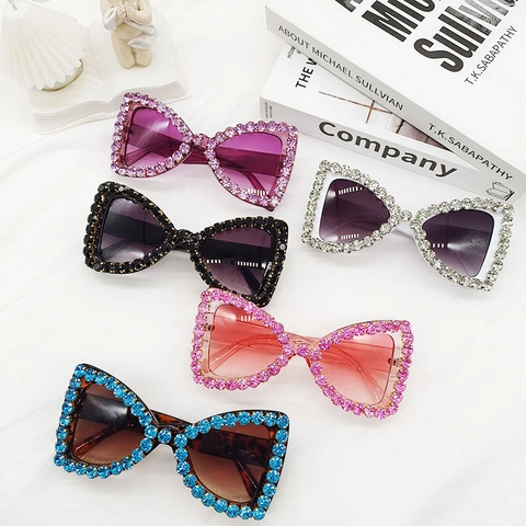 Gafas De Sol Con Lazo Y Pedrería Montura De Mariposa Lentes Degradadas Moda Para Mujer