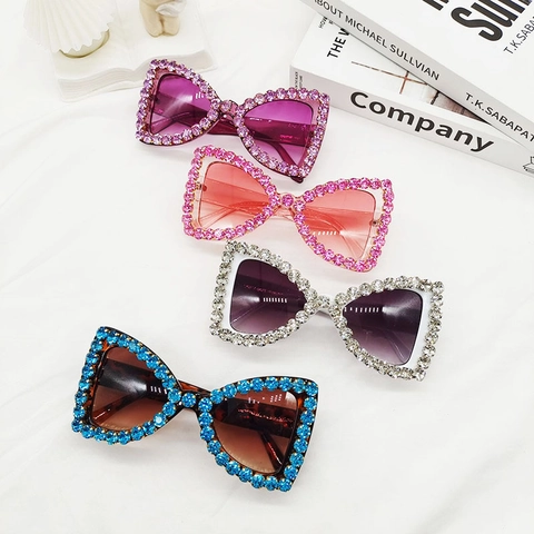 Gafas De Sol Con Lazo Y Pedrería Montura De Mariposa Lentes Degradadas Moda Para Mujer