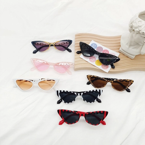 Gafas De Sol Ojo De Gato Moda Mujer Vintage Rayas Leopardo Montura Pequeña Protección UV400 Material PC Decoración Cadena