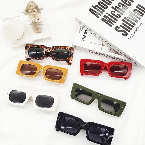 Rechthoekige Zonnebril UV400 Bescherming Vintage Dik Frame Plastic Brillen Voor Heren Dames Outdoor Rijden Trendy Retro Stijl