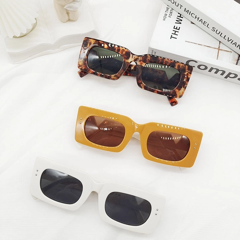 Rechthoekige Zonnebril UV400 Bescherming Vintage Dik Frame Plastic Brillen Voor Heren Dames Outdoor Rijden Trendy Retro Stijl