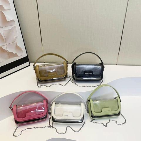 Women Transparent Crossbody Handbag PVC And PU Leather Flap Jelly Small Square Bag With Metal Chain Summer Fashion