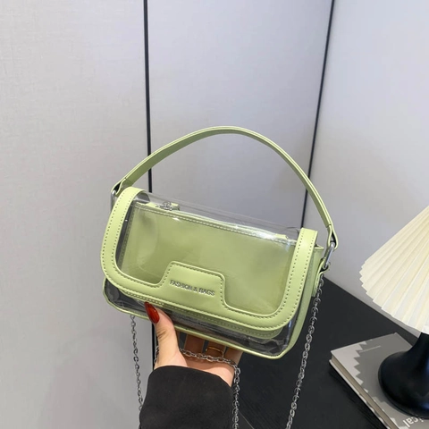 Women Transparent Crossbody Handbag PVC And PU Leather Flap Jelly Small Square Bag With Metal Chain Summer Fashion
