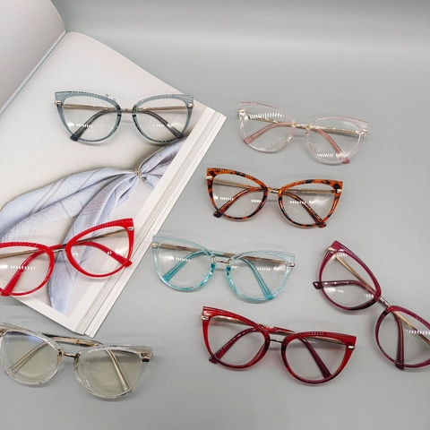 Cat Eye Blaulichtfilter Brille Retro TR90 Rahmen Metallbügel Anti UV Modische Brillen Für Damen