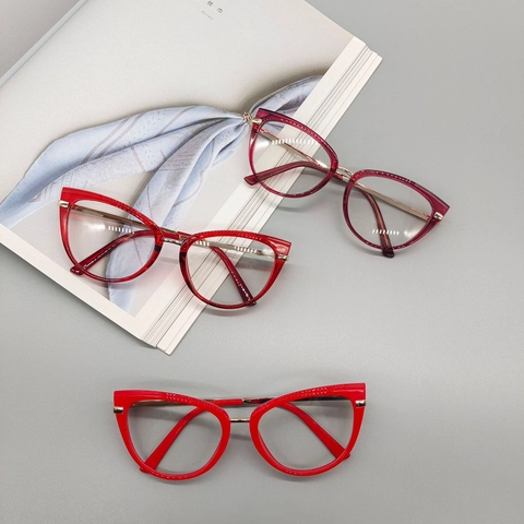Cat Eye Blaulichtfilter Brille Retro TR90 Rahmen Metallbügel Anti UV Modische Brillen Für Damen